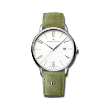 Laden Sie das Bild in den Galerie-Viewer, Maurice Lacroix Eliros Date GREEN Herren-Armbanduhr EL1118-SS001-120 Lederband grün Zifferblatt weiß/grün Saphirglas Swiss Made NEU OVP. mit Box Papiere 2 Jahre Hersteller-Garantie
