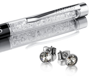 GUESS Swarovski Crystal-Stones Ballpoint Pen Earrings UBT01062 Geschenk-Set Kugelschreiber und Ohrstecker Ohrringe NEU OVP.