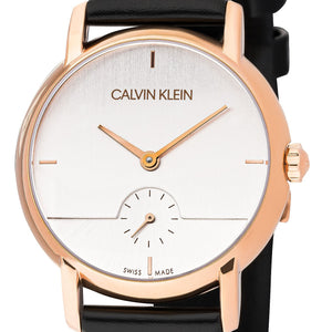 Calvin Klein Established K9H2Y6C6 | Damen-Armbanduhr | Swiss Made | Roségold Gehäuse | schwarzes Lederband | Quarzwerk | Saphirglas | NEU OVP. mit Box & Papiere | 2 Jahre Hersteller-Garantie