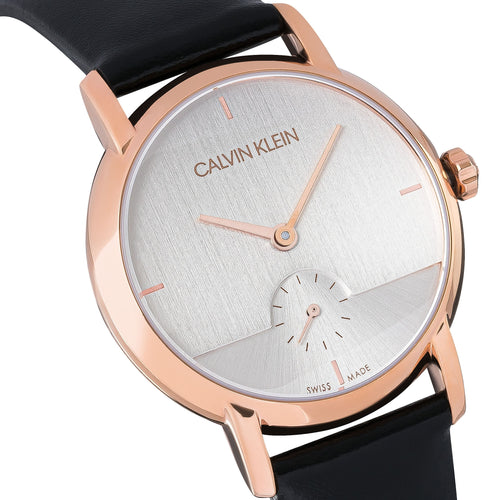 Calvin Klein Established K9H2Y6C6 | Damen-Armbanduhr | Swiss Made | Roségold Gehäuse | schwarzes Lederband | Quarzwerk | Saphirglas | NEU OVP. mit Box & Papiere | 2 Jahre Hersteller-Garantie