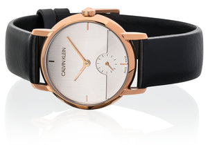 Calvin Klein Established K9H2Y6C6 | Damen-Armbanduhr | Swiss Made | Roségold Gehäuse | schwarzes Lederband | Quarzwerk | Saphirglas | NEU OVP. mit Box & Papiere | 2 Jahre Hersteller-Garantie