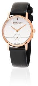 Calvin Klein Established K9H2Y6C6 | Damen-Armbanduhr | Swiss Made | Roségold Gehäuse | schwarzes Lederband | Quarzwerk | Saphirglas | NEU OVP. mit Box & Papiere | 2 Jahre Hersteller-Garantie