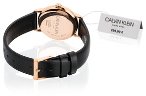 Calvin Klein Established K9H2Y6C6 | Damen-Armbanduhr | Swiss Made | Roségold Gehäuse | schwarzes Lederband | Quarzwerk | Saphirglas | NEU OVP. mit Box & Papiere | 2 Jahre Hersteller-Garantie