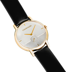 Calvin Klein Established Herren-Armbanduhr K9H2X5C6 | Swiss Made | Gold Lederband schwarz | UVP 299,00 € | NEU und OVP. mit Box, Papiere, Anleitung, Garantiekarte | 2 Jahre Hersteller-Garantie