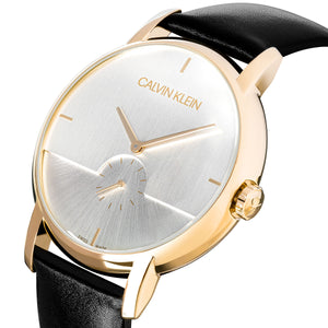 Calvin Klein Established Herren-Armbanduhr K9H2X5C6 | Swiss Made | Gold Lederband schwarz | UVP 299,00 € | NEU und OVP. mit Box, Papiere, Anleitung, Garantiekarte | 2 Jahre Hersteller-Garantie