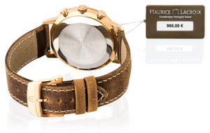 Maurice Lacroix Eliros Date Chronograph EL1098-PVP01-210-1 Herren-Armbanduhr Gold anthrazit Lederband braun NEU OVP. mit Box Papiere 2 Jahre Hersteller-Garantie