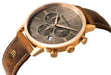 Laden Sie das Bild in den Galerie-Viewer, Maurice Lacroix Eliros Date Chronograph EL1098-PVP01-210-1 Herren-Armbanduhr Gold anthrazit Lederband braun NEU OVP. mit Box Papiere 2 Jahre Hersteller-Garantie
