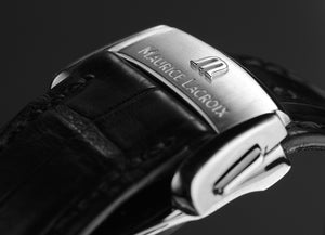 Maurice Lacroix Masterpiece Manufactur Double Rétrograde MP7218-SS001-110 Herrenuhr mit Handaufzug Swiss Made Saphirglas Faltschließe Krokolederband schwarz NEU OVP. mit Box Papiere 2 Jahre Hersteller-Garantie