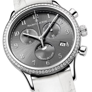 Maurice Lacroix Les Classiques Phases de Lune | LC1087-SD501-820-1 | Damen-Armbanduhr mit 72 Diamanten | Swiss Made | Saphirglas | Weißes Lederband | NEU OVP. mit Box | Papiere | 2 Jahre Hersteller-Garantie