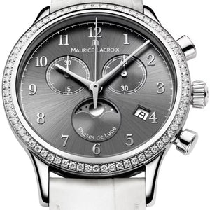 Maurice Lacroix Les Classiques Phases de Lune | LC1087-SD501-820-1 | Damen-Armbanduhr mit 72 Diamanten | Swiss Made | Saphirglas | Weißes Lederband | NEU OVP. mit Box | Papiere | 2 Jahre Hersteller-Garantie