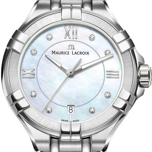 Maurice Lacroix AIKON Date Diamonds AI1004-SS002-170-1 Damen-Armbanduhr Saphirglas Swiss Made Edelstahl mit 8 Diamanten NEU OVP. mit Box Papiere 2 Jahre Hersteller-Garantie