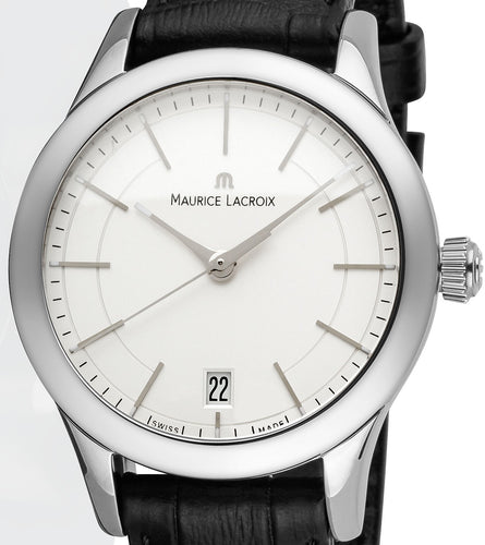 Maurice Lacroix Les Classiques Date Leder Damenuhr LC1026-SS001-131 neu Gravur persönliche Widmung geeignet Garantie Box Papiere Lederband schwarz
