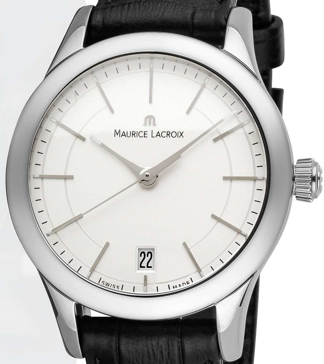Maurice Lacroix Les Classiques Date Leder Damenuhr LC1026-SS001-131 neu Gravur persönliche Widmung geeignet Garantie Box Papiere Lederband schwarz