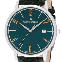 Laden Sie das Bild in den Galerie-Viewer, Maurice Lacroix Eliros Date GREEN Herren-Armbanduhr EL1118-SS001-620-5 Lederband grün Zifferblatt grün Saphirglas Swiss Made NEU OVP. mit Box Papiere 2 Jahre Hersteller-Garantie