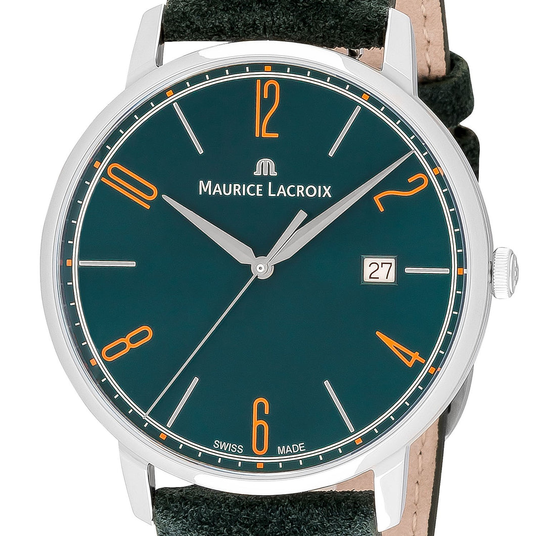 Maurice Lacroix Eliros Date GREEN Herren-Armbanduhr EL1118-SS001-620-5 | Grünes Lederband | Grünes Zifferblatt | Saphirglas | Swiss Made | NEU OVP mit Box & Papiere | 2 Jahre Garantie