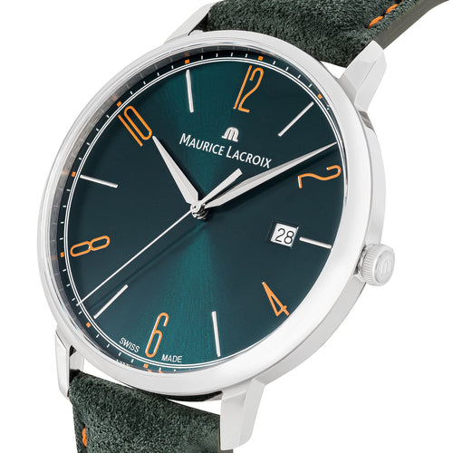 Maurice Lacroix Eliros Date GREEN Damen-Armbanduhr XL ⌀ 40 mm EL1118-SS001-620-5 | Grünes Lederband | Grünes Zifferblatt | Saphirglas | Swiss Made | NEU OVP mit Box & Papiere | 2 Jahre Garantie
