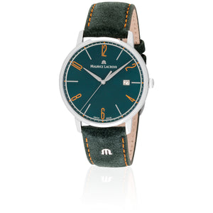 Maurice Lacroix Eliros Date GREEN Herren-Armbanduhr EL1118-SS001-620-5 Lederband grün Zifferblatt grün Saphirglas Swiss Made NEU OVP. mit Box Papiere 2 Jahre Hersteller-Garantie