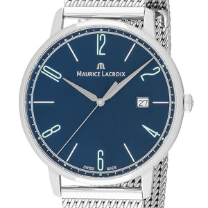 Maurice Lacroix Eliros Date BLUE Herren-Armbanduhr EL1118-SS002-420-2 Milanaise-Edelstahlband Zifferblatt blau Saphirglas Swiss Made NEU OVP. mit Box Papiere 2 Jahre Hersteller-Garantie