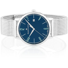 Laden Sie das Bild in den Galerie-Viewer, Maurice Lacroix Eliros Date BLUE Herren-Armbanduhr EL1118-SS002-420-2 Milanaise-Edelstahlband Zifferblatt blau Saphirglas Swiss Made NEU OVP. mit Box Papiere 2 Jahre Hersteller-Garantie