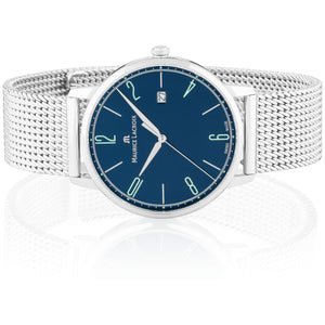 Maurice Lacroix Eliros Date BLUE Herren-Armbanduhr EL1118-SS002-420-2 Milanaise-Edelstahlband Zifferblatt blau Saphirglas Swiss Made NEU OVP. mit Box Papiere 2 Jahre Hersteller-Garantie