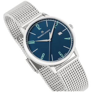 Maurice Lacroix Eliros Date BLUE Herren-Armbanduhr EL1118-SS002-420-2 Milanaise-Edelstahlband Zifferblatt blau Saphirglas Swiss Made NEU OVP. mit Box Papiere 2 Jahre Hersteller-Garantie