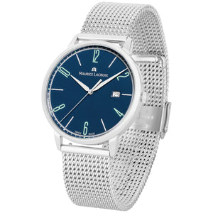 Maurice Lacroix Eliros Date BLUE Herren-Armbanduhr EL1118-SS002-420-2 Milanaise-Edelstahlband Zifferblatt blau Saphirglas Swiss Made NEU OVP. mit Box Papiere 2 Jahre Hersteller-Garantie