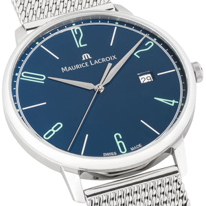 Maurice Lacroix Eliros Date BLUE EL1118-SS002-420-2 | Herren-Armbanduhr | Swiss Made | Saphirglas Milanaise-Edelstahlband Blaues Zifferblatt | NEU OVP mit Box & Papiere | 2 Jahre Hersteller-Garantie
