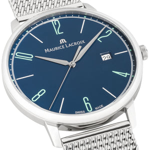 Maurice Lacroix Eliros Date BLUE Herren-Armbanduhr EL1118-SS002-420-2 Milanaise-Edelstahlband Zifferblatt blau Saphirglas Swiss Made NEU OVP. mit Box Papiere 2 Jahre Hersteller-Garantie