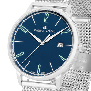 Maurice Lacroix Eliros Date BLUE Herren-Armbanduhr EL1118-SS002-420-2 Milanaise-Edelstahlband Zifferblatt blau Saphirglas Swiss Made NEU OVP. mit Box Papiere 2 Jahre Hersteller-Garantie