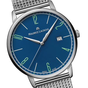 Maurice Lacroix Eliros Date BLUE Herren-Armbanduhr EL1118-SS002-420-2 Milanaise-Edelstahlband Zifferblatt blau Saphirglas Swiss Made NEU OVP. mit Box Papiere 2 Jahre Hersteller-Garantie