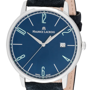 Maurice Lacroix Eliros Date BLUE Herren-Armbanduhr EL1118-SS001-420-1 Lederband blau Zifferblatt blau Saphirglas Swiss Made NEU OVP. mit Box Papiere 2 Jahre Hersteller-Garantie