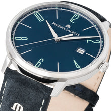 Laden Sie das Bild in den Galerie-Viewer, Maurice Lacroix Eliros Date BLUE Herren-Armbanduhr EL1118-SS001-420-1 Lederband blau Zifferblatt blau Saphirglas Swiss Made NEU OVP. mit Box Papiere 2 Jahre Hersteller-Garantie