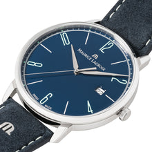 Laden Sie das Bild in den Galerie-Viewer, Maurice Lacroix Eliros Date BLUE Herren-Armbanduhr EL1118-SS001-420-1 Lederband blau Zifferblatt blau Saphirglas Swiss Made NEU OVP. mit Box Papiere 2 Jahre Hersteller-Garantie