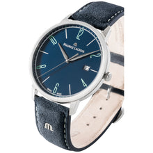 Laden Sie das Bild in den Galerie-Viewer, Maurice Lacroix Eliros Date BLUE Herren-Armbanduhr EL1118-SS001-420-1 Lederband blau Zifferblatt blau Saphirglas Swiss Made NEU OVP. mit Box Papiere 2 Jahre Hersteller-Garantie