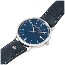 Laden Sie das Bild in den Galerie-Viewer, Maurice Lacroix Eliros Date BLUE Herren-Armbanduhr EL1118-SS001-420-1 Lederband blau Zifferblatt blau Saphirglas Swiss Made NEU OVP. mit Box Papiere 2 Jahre Hersteller-Garantie