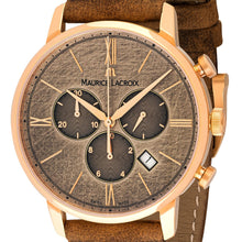 Laden Sie das Bild in den Galerie-Viewer, Maurice Lacroix Eliros Date Chronograph EL1098-PVP01-210-1 Herren-Armbanduhr Gold anthrazit Lederband braun NEU OVP. mit Box Papiere 2 Jahre Hersteller-Garantie