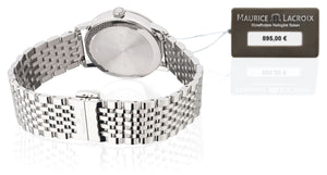 Maurice Lacroix Eliros Date Diamonds Damen-Armbanduhr EL1094-SS002-450-1 mit Edelstahl-Band und 8 echten Diamanten Saphirglas Swiss Made mit Box Papiere Anleitung 2 Jahre Hersteller-Garantie