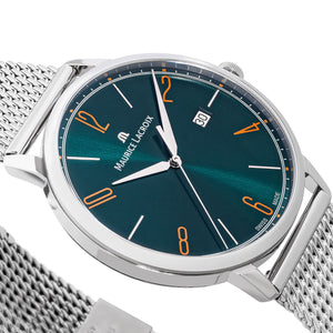 Maurice Lacroix Eliros Date GREEN | Damen-Armbanduhr Ø 40 mm | EL1118-SS006-620-1 | Milanaise-Edelstahlband | Grünes Zifferblatt | Saphirglas | Swiss Made | NEU OVP mit Box & Papiere | 2 Jahre Hersteller-Garantie