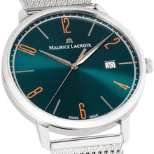 Laden Sie das Bild in den Galerie-Viewer, Maurice Lacroix Eliros Date GREEN Herren-Armbanduhr EL1118-SS006-620-1 Milanaise-Edelstahlband Zifferblatt grün Saphirglas Swiss Made NEU OVP. mit Box Papiere 2 Jahre Hersteller-Garantie