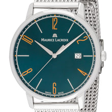 Laden Sie das Bild in den Galerie-Viewer, Maurice Lacroix Eliros Date GREEN Herren-Armbanduhr EL1118-SS006-620-1 Milanaise-Edelstahlband Zifferblatt grün Saphirglas Swiss Made NEU OVP. mit Box Papiere 2 Jahre Hersteller-Garantie