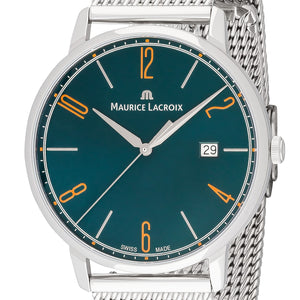 Maurice Lacroix Eliros Date GREEN Herren-Armbanduhr EL1118-SS006-620-1 Milanaise-Edelstahlband Zifferblatt grün Saphirglas Swiss Made NEU OVP. mit Box Papiere 2 Jahre Hersteller-Garantie