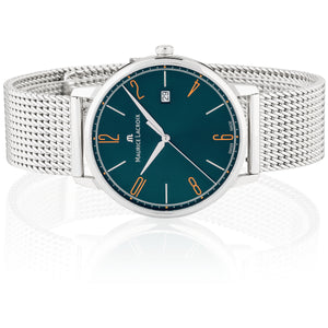 Maurice Lacroix Eliros Date GREEN Herren-Armbanduhr EL1118-SS006-620-1 Milanaise-Edelstahlband Zifferblatt grün Saphirglas Swiss Made NEU OVP. mit Box Papiere 2 Jahre Hersteller-Garantie