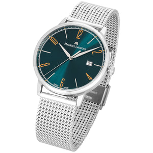 Maurice Lacroix Eliros Date GREEN Herren-Armbanduhr EL1118-SS006-620-1 Milanaise-Edelstahlband Zifferblatt grün Saphirglas Swiss Made NEU OVP. mit Box Papiere 2 Jahre Hersteller-Garantie