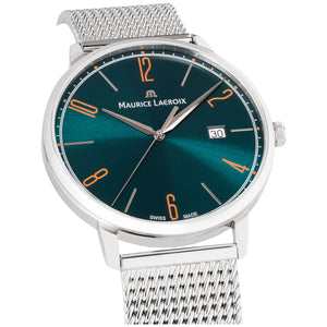 Maurice Lacroix Eliros Date GREEN Herren-Armbanduhr EL1118-SS006-620-1 Milanaise-Edelstahlband Zifferblatt grün Saphirglas Swiss Made NEU OVP. mit Box Papiere 2 Jahre Hersteller-Garantie