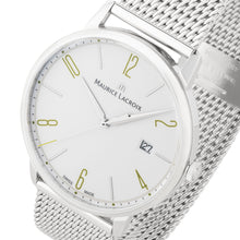 Laden Sie das Bild in den Galerie-Viewer, Maurice Lacroix Eliros Date GREEN Herren-Armbanduhr EL1118-SS002-120 Milanaise-Edelstahlband Zifferblatt weiß/grün Saphirglas Swiss Made NEU OVP. mit Box Papiere 2 Jahre Hersteller-Garantie