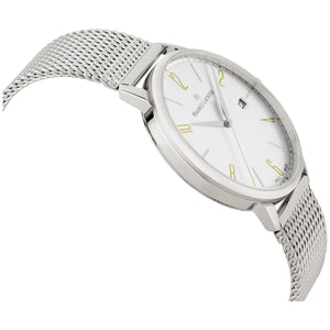 Maurice Lacroix Eliros Date GREEN Herren-Armbanduhr EL1118-SS002-120 Milanaise-Edelstahlband Zifferblatt weiß/grün Saphirglas Swiss Made NEU OVP. mit Box Papiere 2 Jahre Hersteller-Garantie