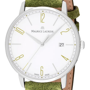 Maurice Lacroix Eliros Date GREEN Herren-Armbanduhr EL1118-SS001-120 Lederband grün Zifferblatt weiß/grün Saphirglas Swiss Made NEU OVP. mit Box Papiere 2 Jahre Hersteller-Garantie