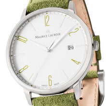 Laden Sie das Bild in den Galerie-Viewer, Maurice Lacroix Eliros Date GREEN Herren-Armbanduhr EL1118-SS001-120 Lederband grün Zifferblatt weiß/grün Saphirglas Swiss Made NEU OVP. mit Box Papiere 2 Jahre Hersteller-Garantie
