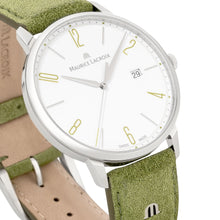 Laden Sie das Bild in den Galerie-Viewer, Maurice Lacroix Eliros Date GREEN Herren-Armbanduhr EL1118-SS001-120 Lederband grün Zifferblatt weiß/grün Saphirglas Swiss Made NEU OVP. mit Box Papiere 2 Jahre Hersteller-Garantie