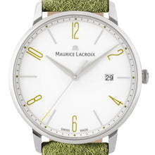 Laden Sie das Bild in den Galerie-Viewer, Maurice Lacroix Eliros Date GREEN Herren-Armbanduhr EL1118-SS001-120 Lederband grün Zifferblatt weiß/grün Saphirglas Swiss Made NEU OVP. mit Box Papiere 2 Jahre Hersteller-Garantie